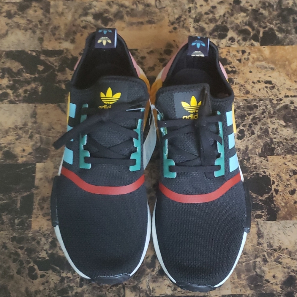 Rare Adidas NMD R1 Black/Yellow/Blue Sneakers NWT - Picture 3 of 16